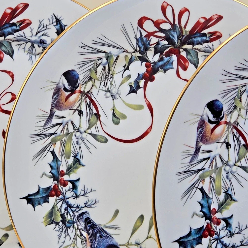 Lenox Winter Greetings Dinner Plate Set of 4 USA Millennium 10.75 Fine Ivory VTG